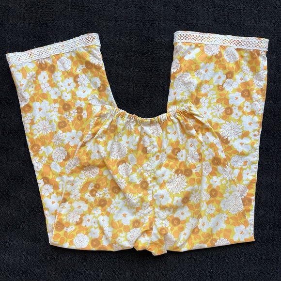 Vtg 60s Handmade Mod Hippie 2 pc Set Orange Yellow Floral Retro Approx. Small - Picture 9 of 13